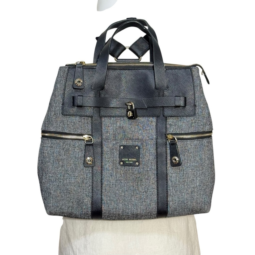 Henri Bendel Jetsetter grey/black Nylon Convertible Backpack/ Crossbody Bag